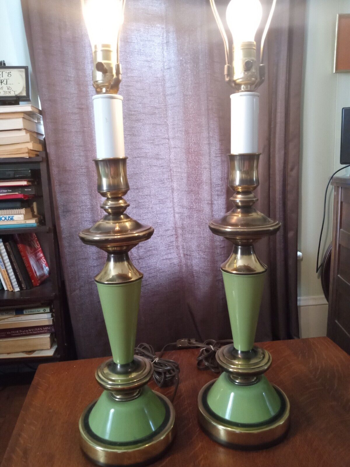 Vtg Pair 60’s Brass Stiffel? Hollywood Style Candlestick Lamps Retro 30in 