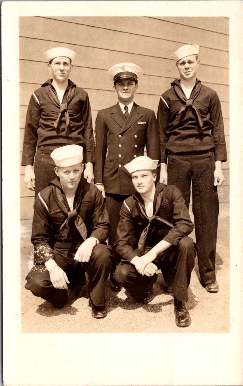 RPPC 4 US Navy Seamen Sailors w/ Officer World War II Unposted Postcard