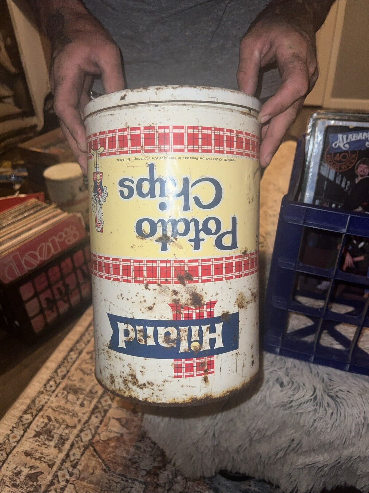 Super Rare Vintage Hiland Potatoe Chip Container Printed Upside Down Accidently