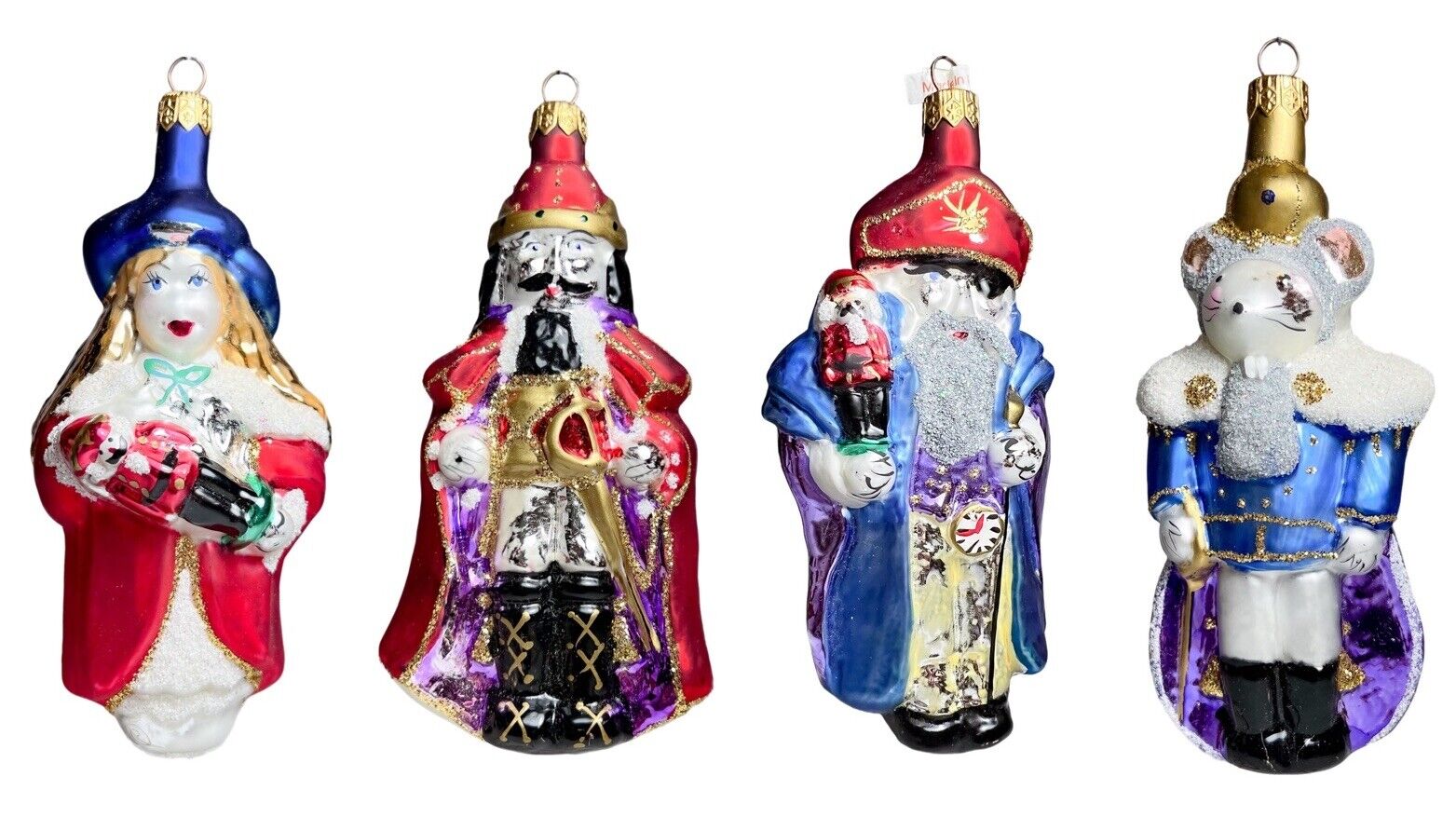 Lot of 4 Vintage Poland Glass Christmas Ornaments Mouse King/Wisemen 6