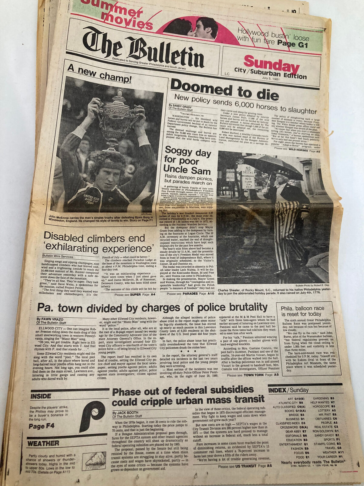 The Bulletin Newspaper July 5 1981 John McEnroe Carries Men\'s Single Trophy