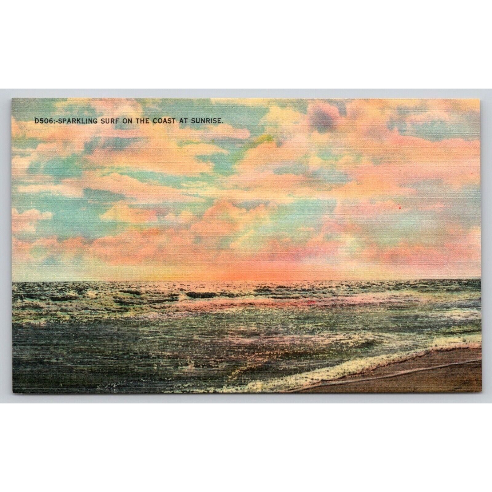 Postcard Sparkling Surf On The Coast At Sunrise