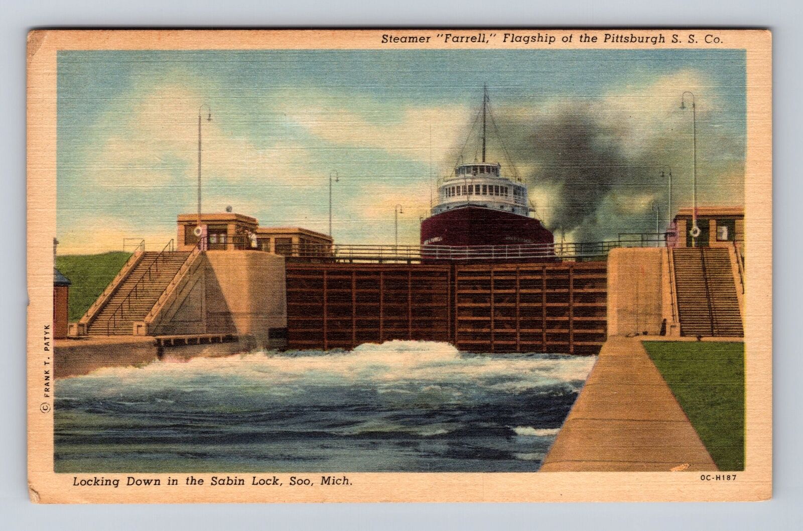 Soo MI-Michigan, Steamer Farrell Flagship, Antique, Vintage Souvenir Postcard
