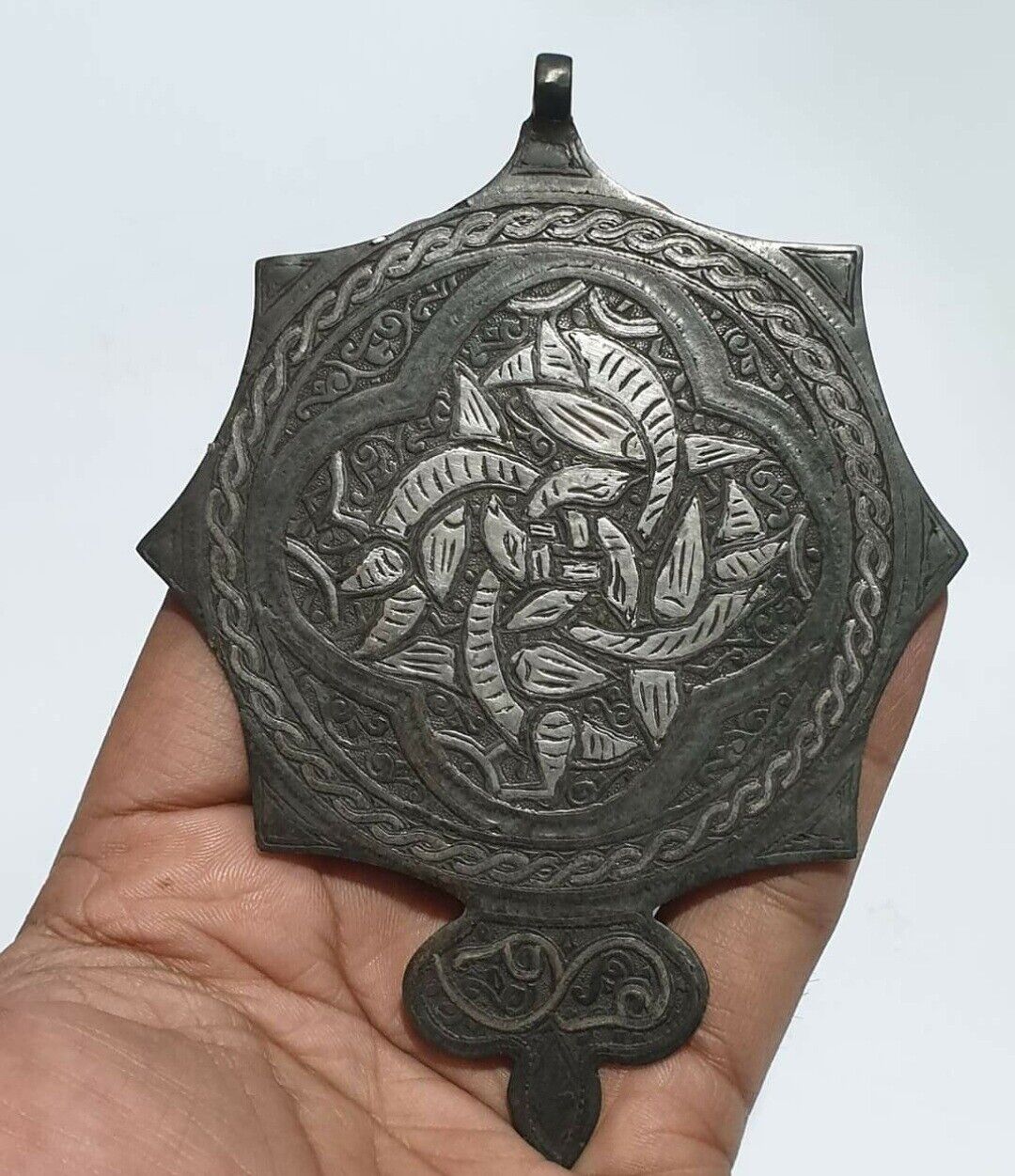 Rare Beautifull Old ISLAMIC Period Solid Sliver Enlaid Bronze Pendent 
