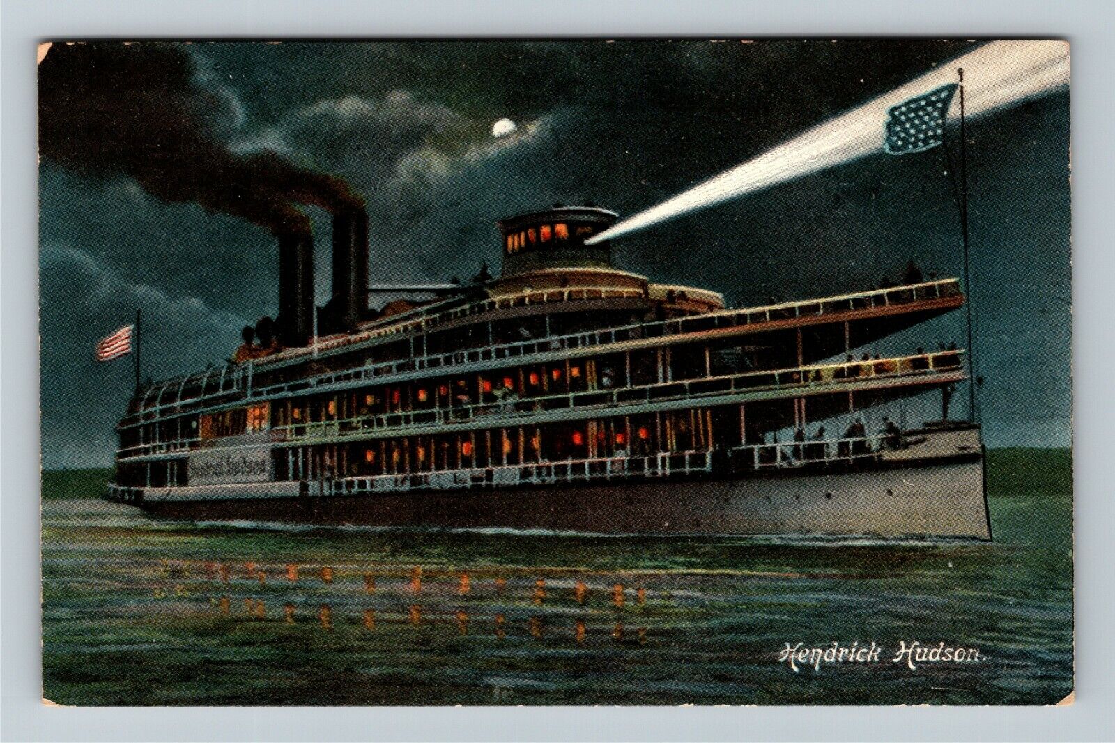 Kendrick Hudson Ship At Night, Vintage Postcard