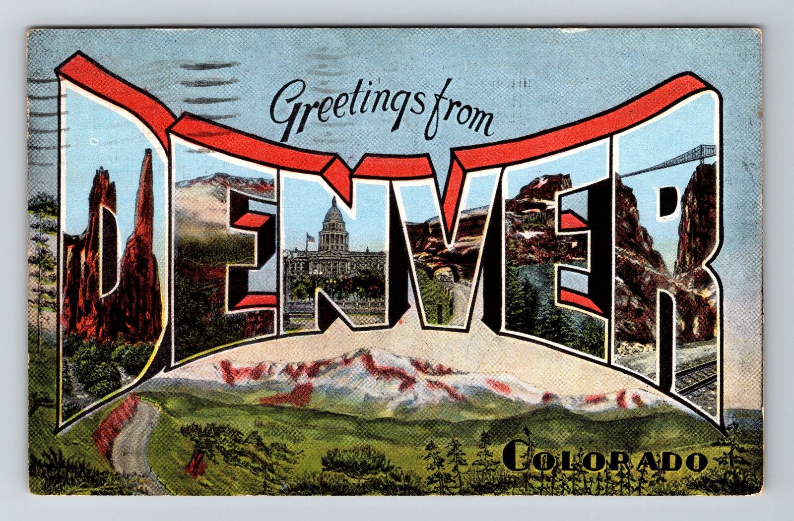 Denver CO-Colorado, LARGE LETTER Greetings, c1953 Vintage Souvenir Postcard