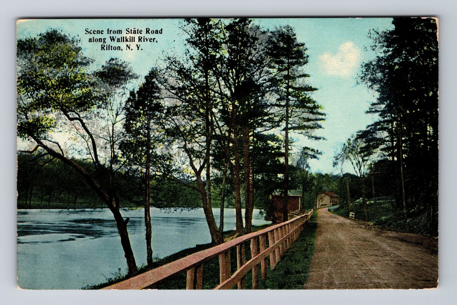 Rifton NY-New York, Scenic View State Road on Wallkill River Vintage Postcard