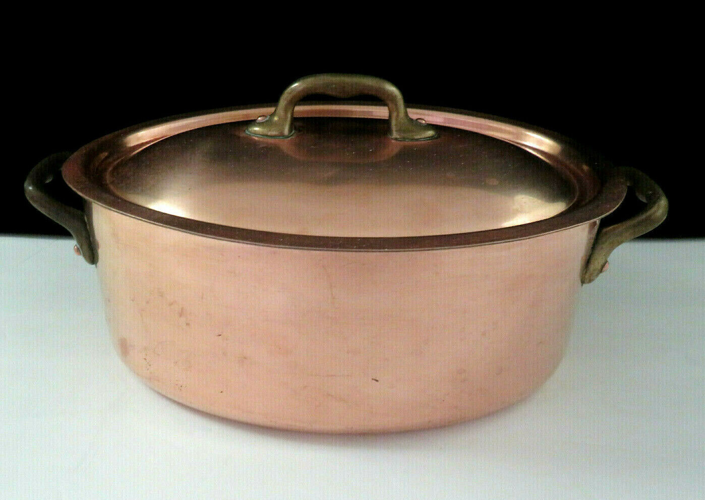 3qt. French Stamped Oval Copper Dutch Oven Tin Lined Pot W/ Lid