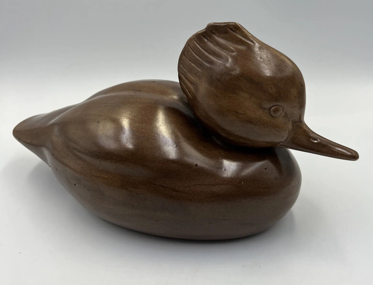 Vintage Atlantic Mold Duck Brown Figure Signed “Ruby”