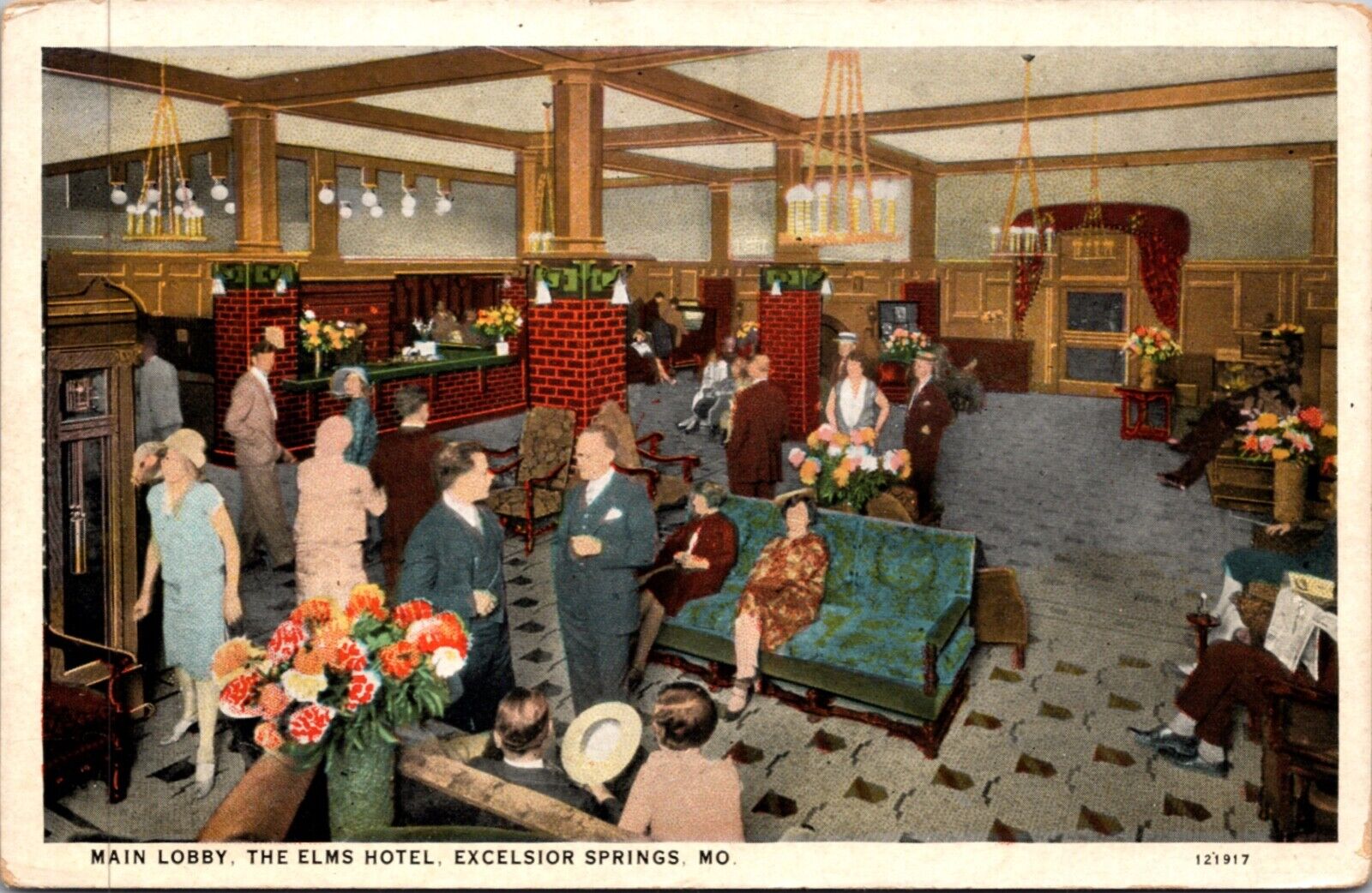 Postcard Main Lobby, The Elms Hotel in Excelsior Springs, Missouri