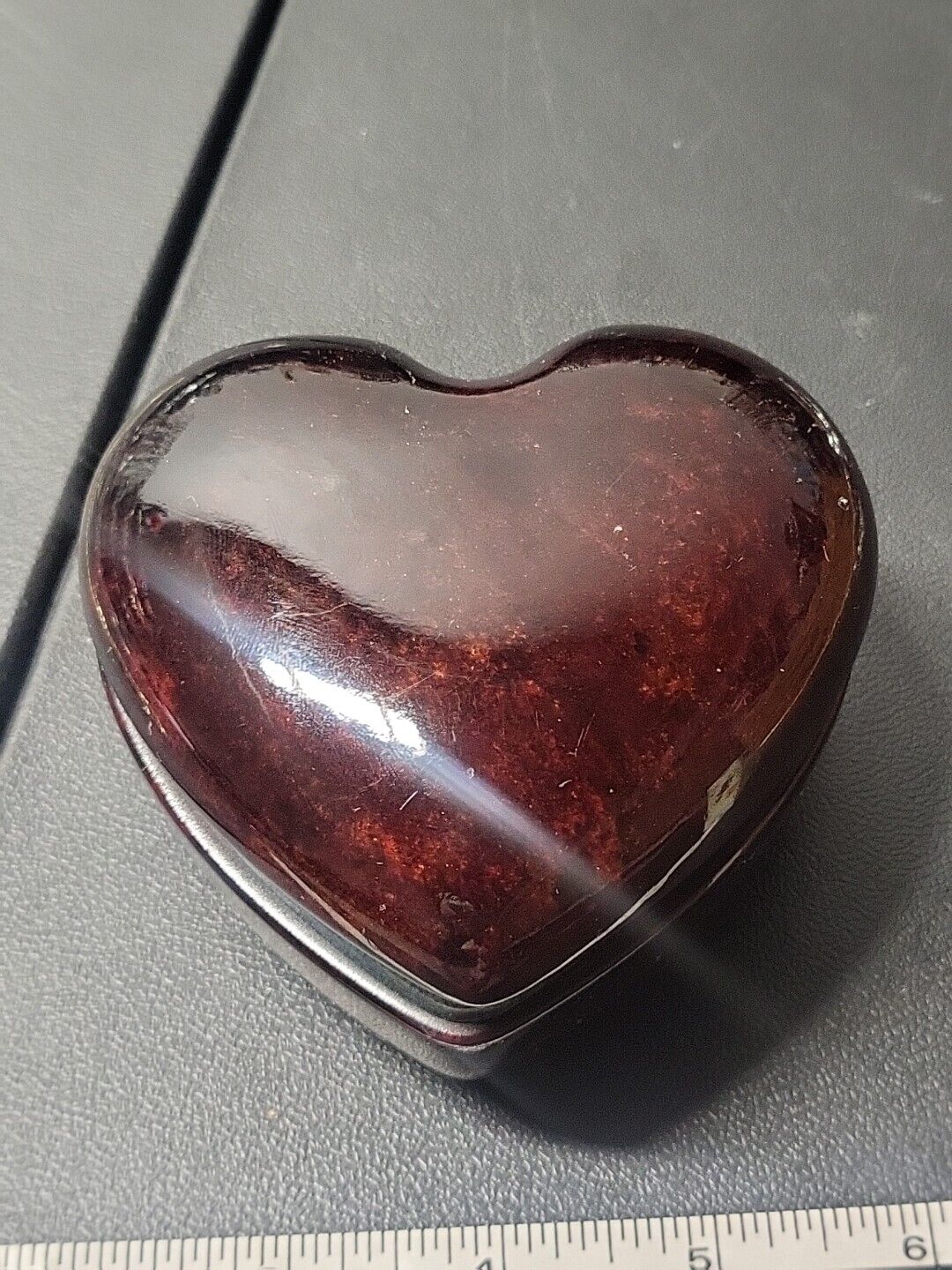 Vintage  Genuine Alabaster  Red Heart Shaped Trinket  Box