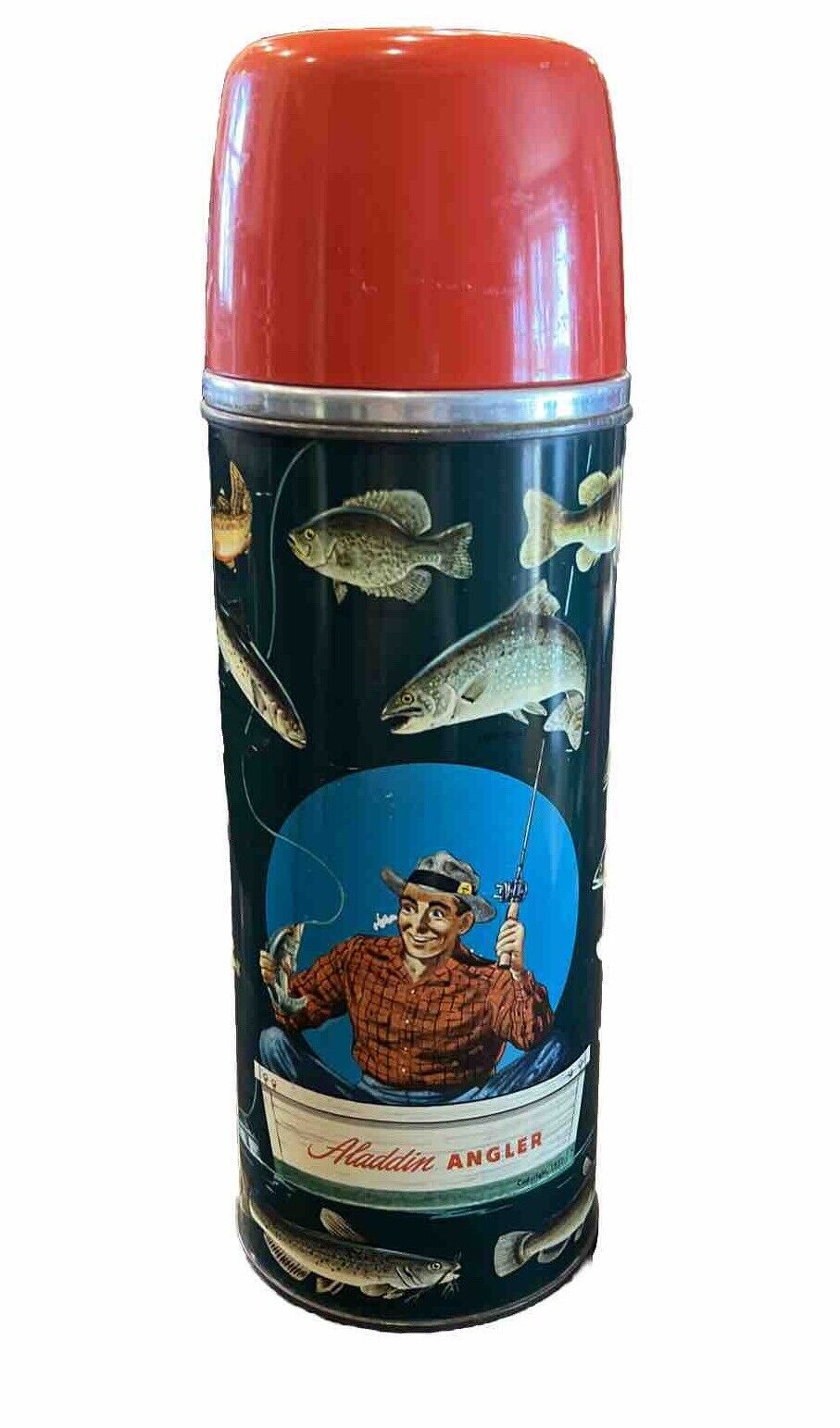 Vintage 1952 Aladdin Angler One Quart Hot & Cold #51 Fishing Vacuum Bottle Therm