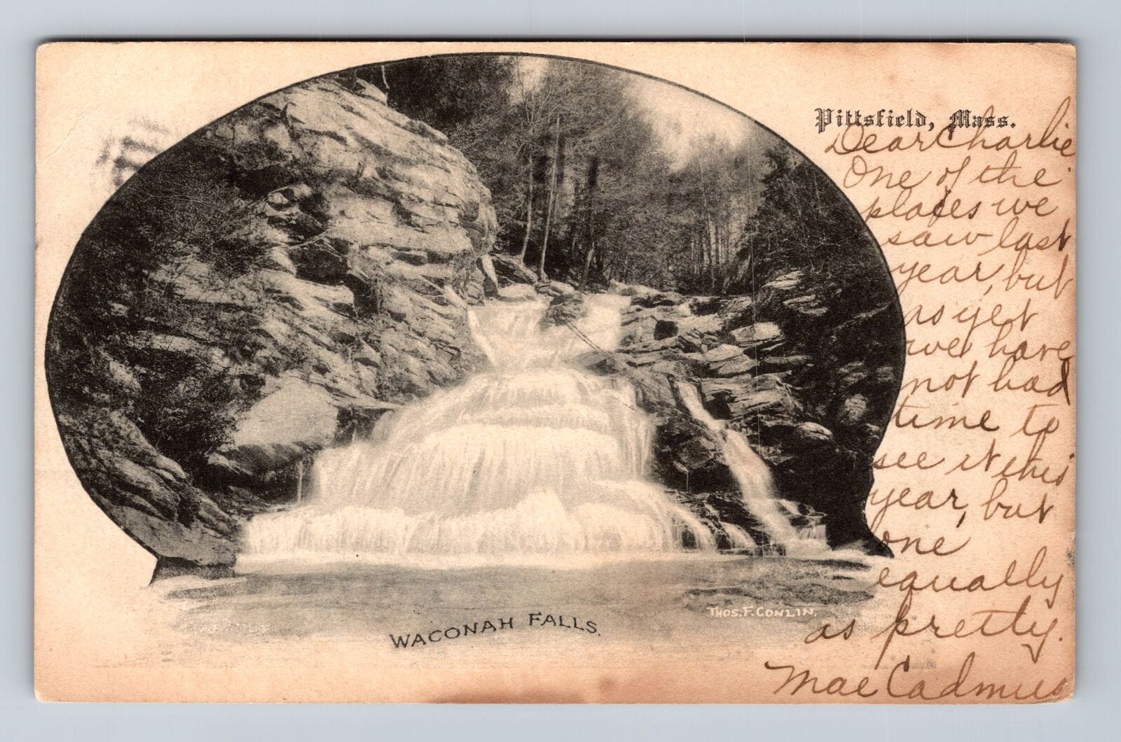 Pittsfield MA-Massachusetts, Waconah Falls, Antique, Vintage c1906 Postcard