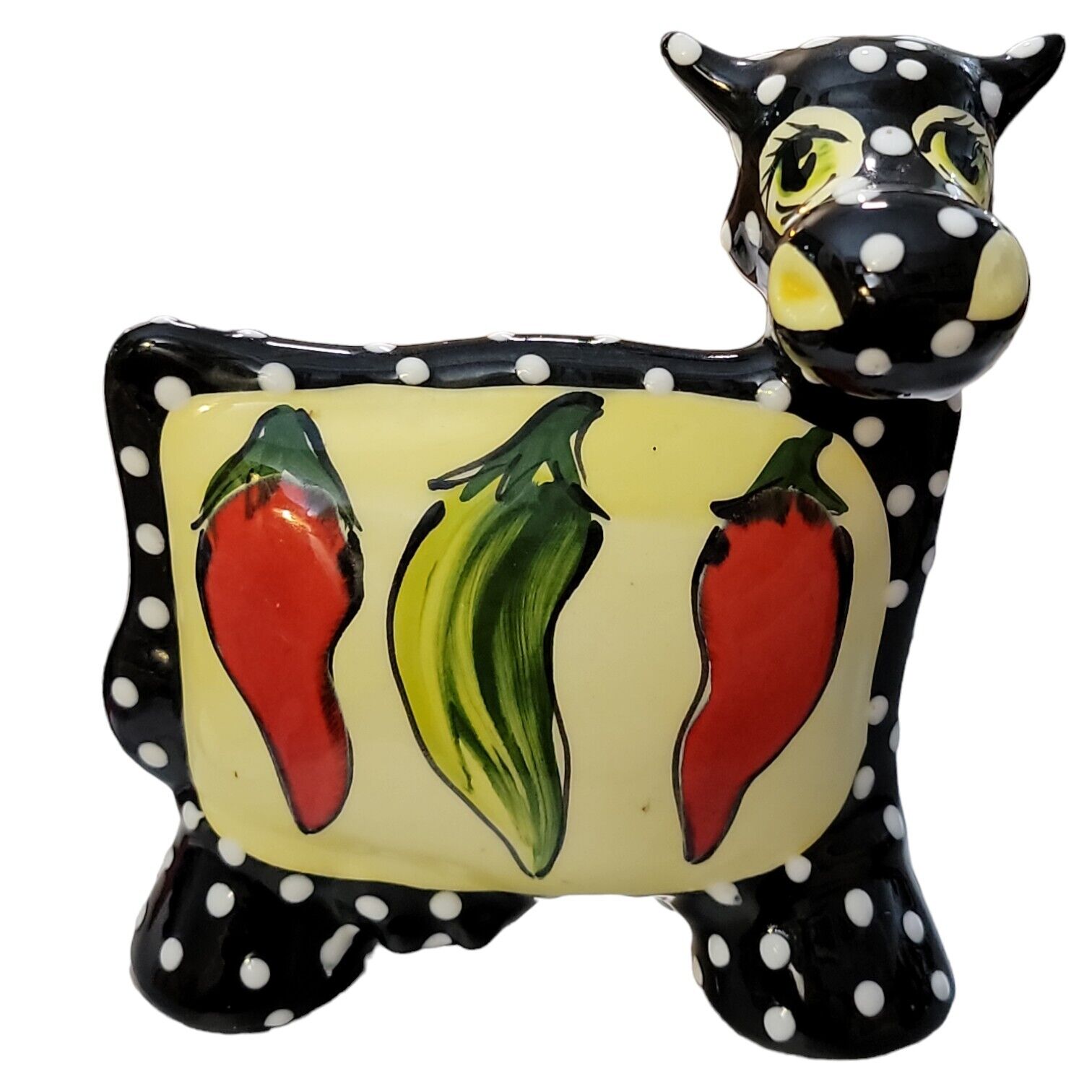 Anatoly Turov Cow Figurine Chili Peppers Signed Hand Painted Ceramic 6\