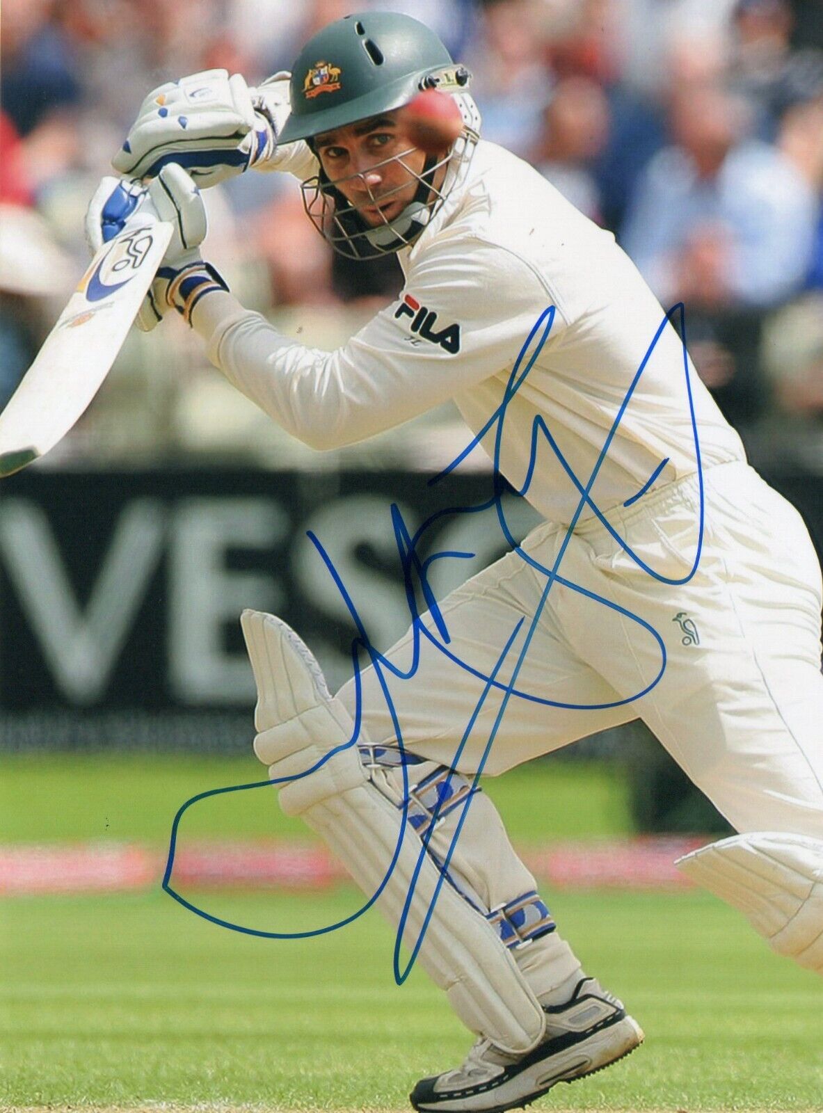 Original Autographed Photo of Former Australian Cricketer Justin Langer