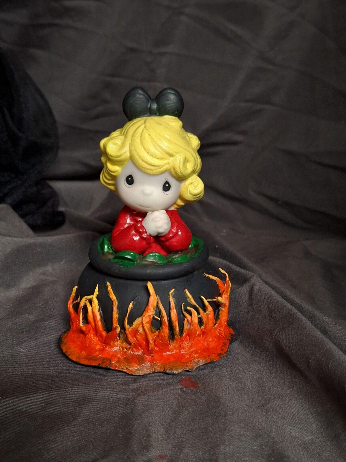 altered precious moments figurine Girl In Fire Handpainted Med Size