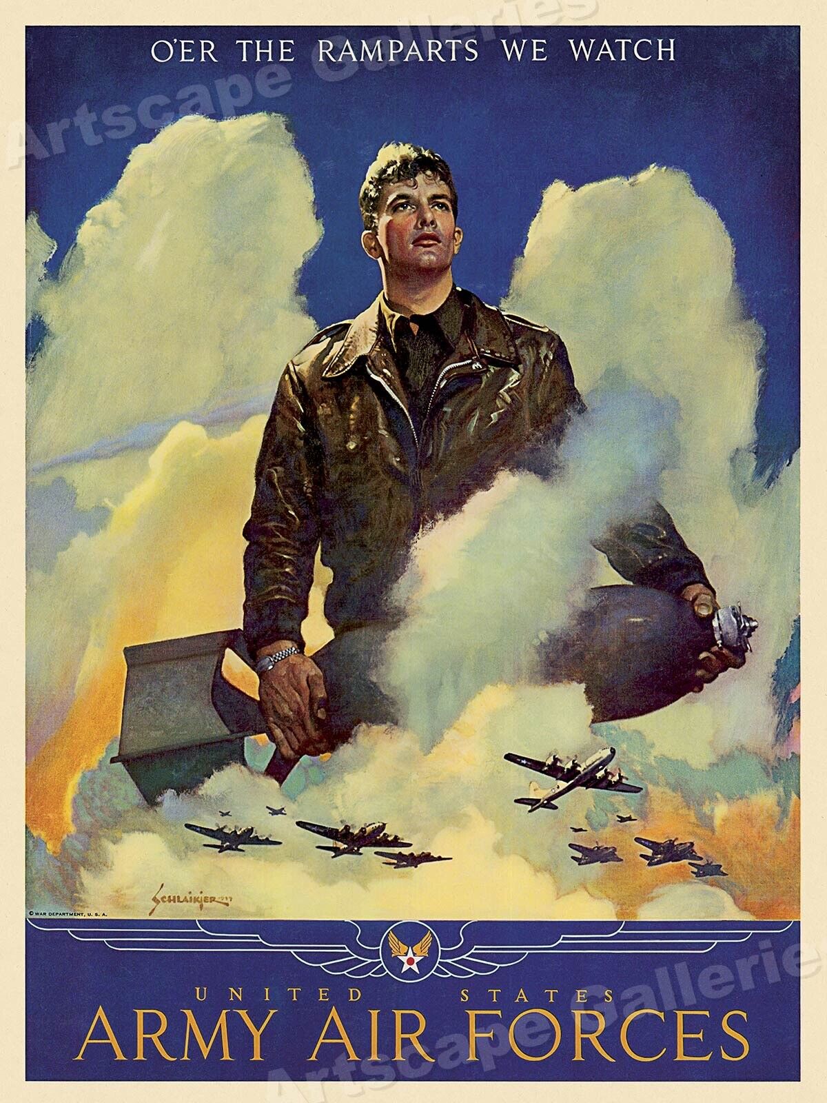 1945 Army Air Forces Bomber Pilot WW2 Vintage Style Poster - 24x32