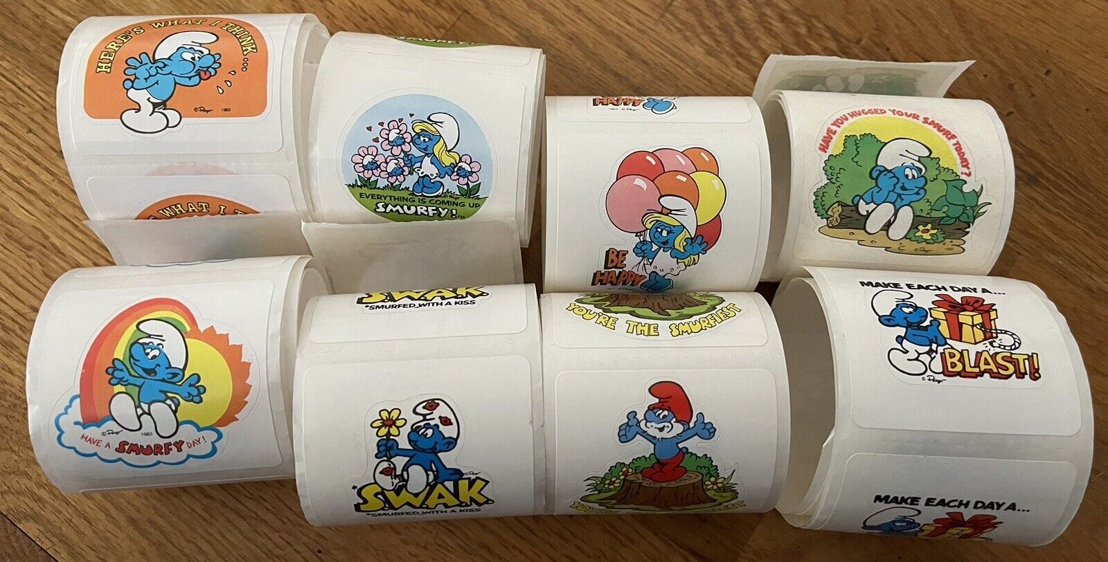 80 Vintage 80\'s SMURF Stickers Smurfette Rainbow Papa Hugged Be Happy 8 designs
