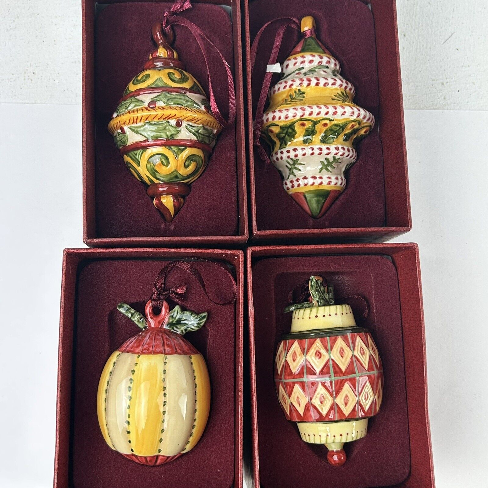 Villeroy & Boch Christmas Ornament Lot (4) Hand Painted & Box EUC