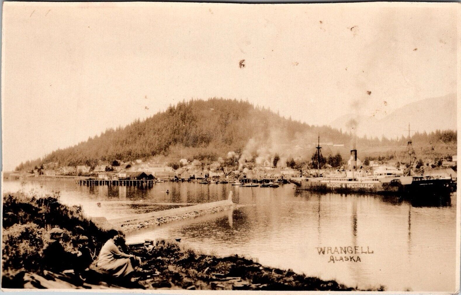 WRANGELL, Alaska RPPC Real Photo Postcard Ships Harbor Town View J10