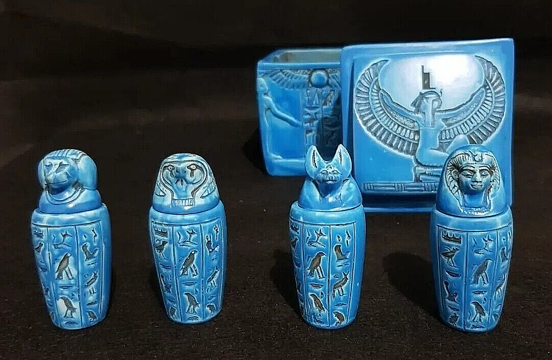 Ancient Egyptian Antiques Box Of 4 Canopic Jars Sons Of Horus Egyptian Rare BC