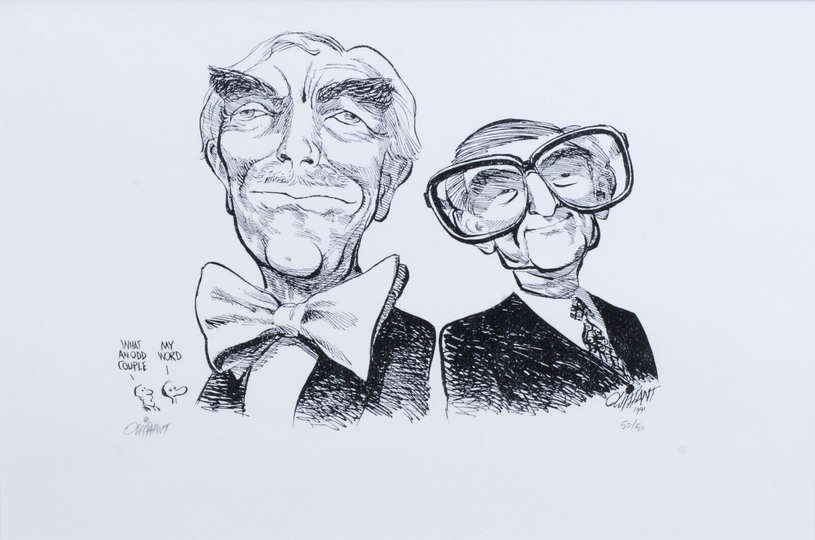 PAT OLIPHANT Political Cartoon Signed 50/50 1991 What and Odd Couple/ My Word 