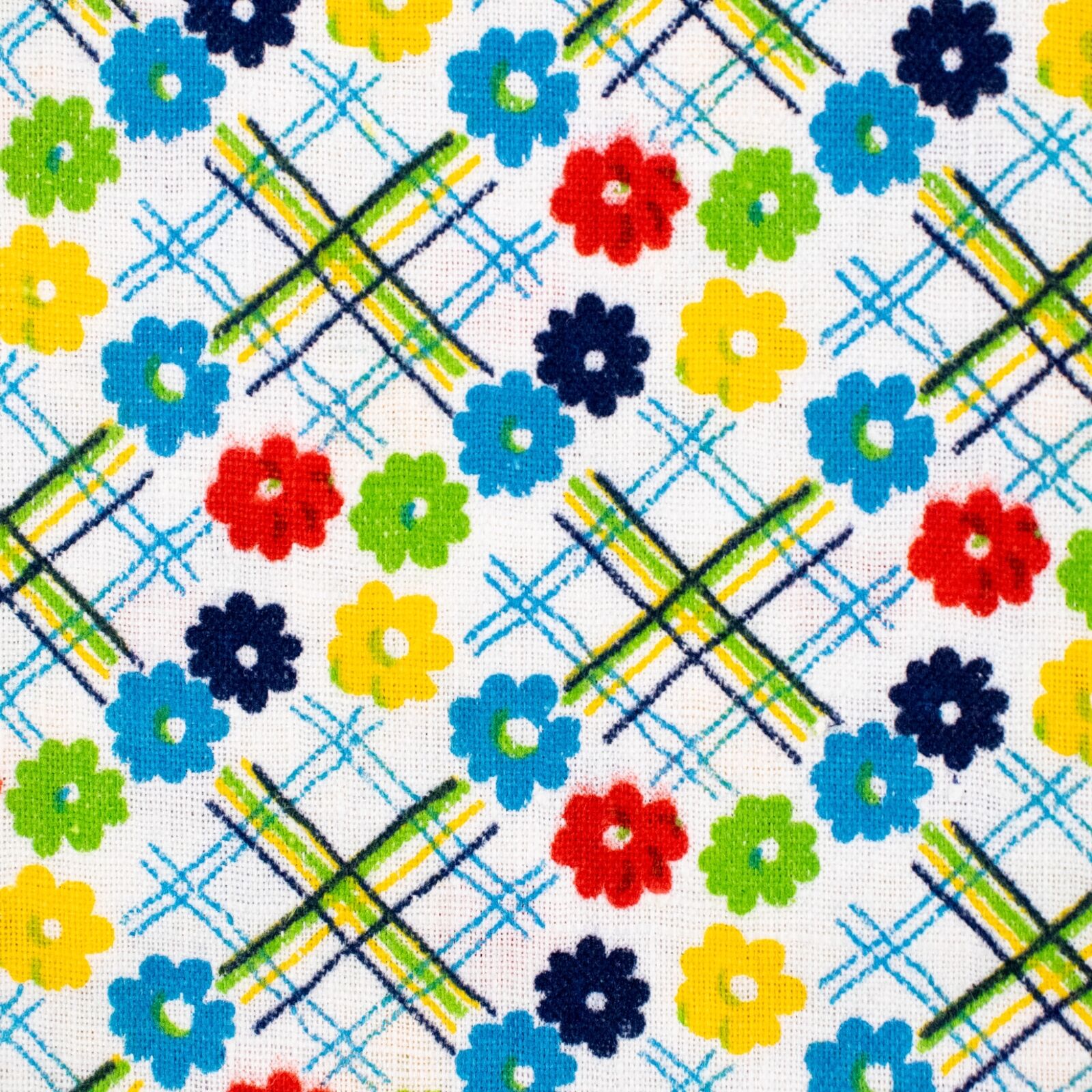 Vintage Cotton Quilting Fabric Floral Gingham Primary Colors 1940s 1950s BTHY