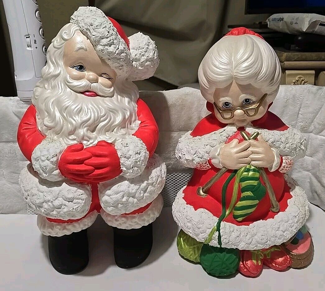 Vintage Mr and Mrs Santa Claus Atlantic Mold Ceramic Figures Large 14”, Painted