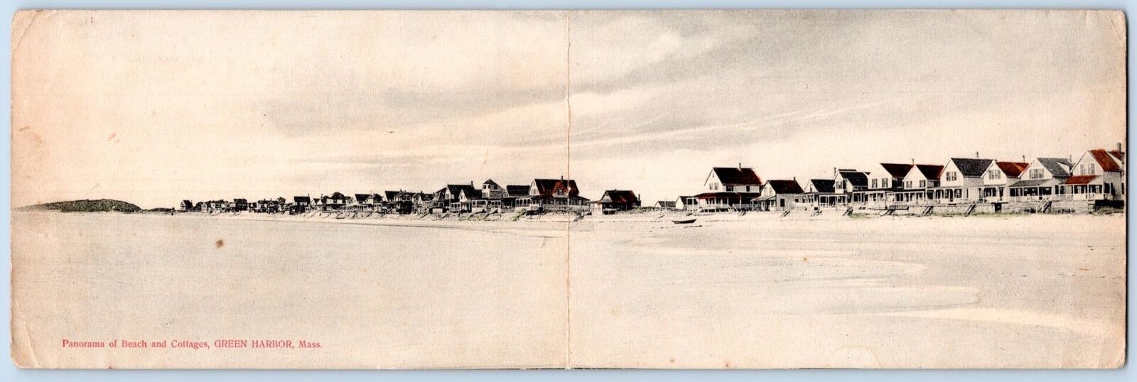 Pre-1907 GREEN HARBOR MA PANORAMA BEACH COTTAGES LONG FOLDING MAIL CARD POSTCARD