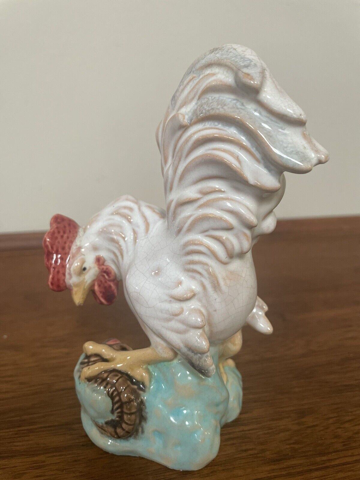 Earthenware Hunting Rooster Figure Majolica Style-Stunning Unique-Vintage-Rare