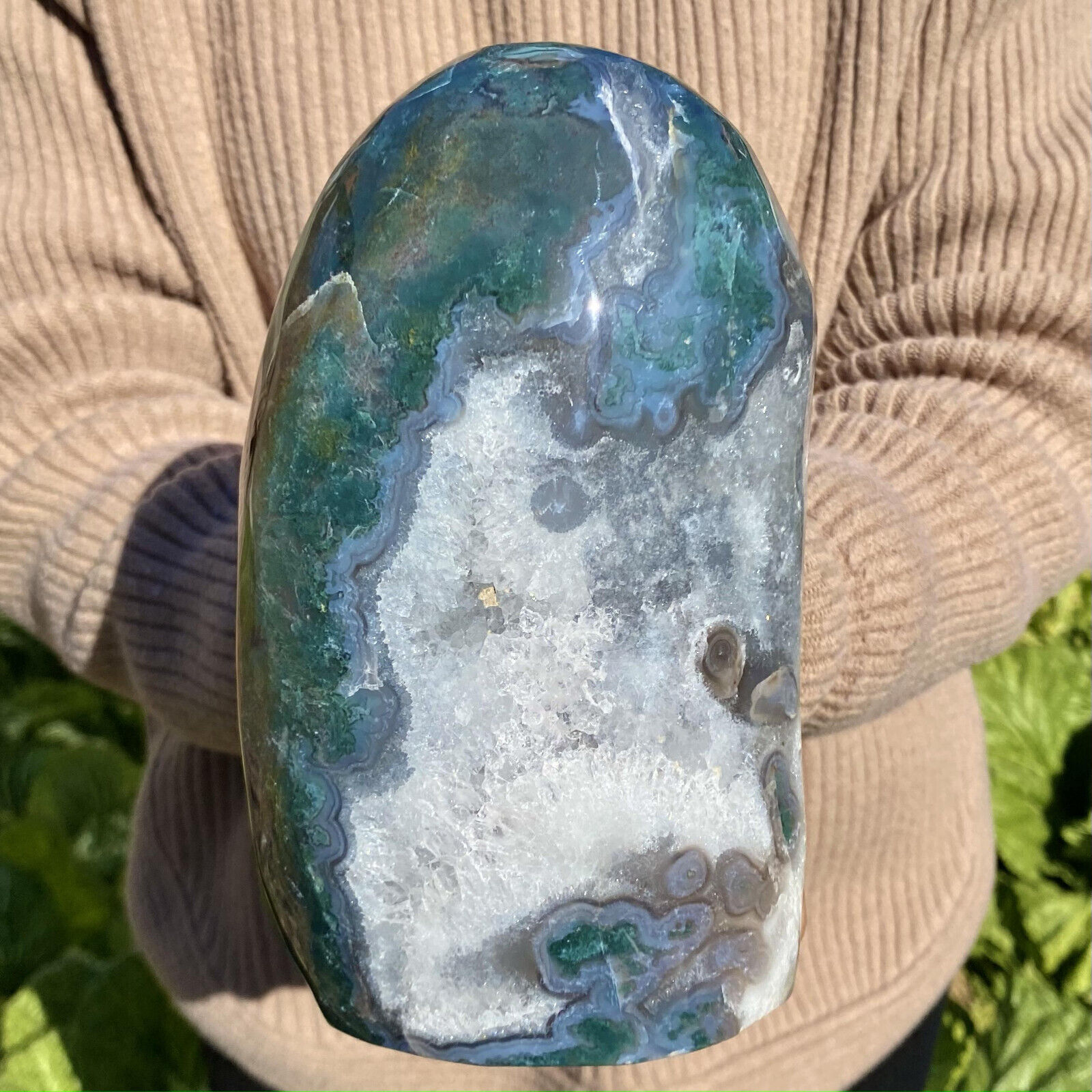4.8LB Large Natural green moss agate crystal raw stone quartz spiritual healing
