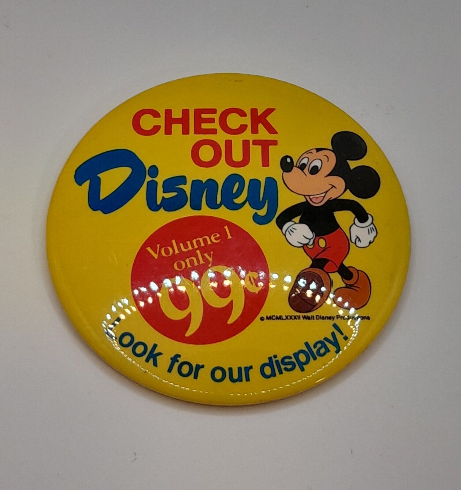 Vtg 1982 Promo Pinback Button Mickey Mouse Books Promotional Button Jumbo 