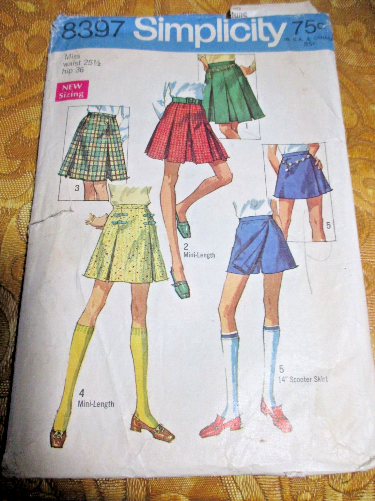 Vntg 1969 Simplicity 8397 Misses Mini Skirts & Scooter Skirt Pattern Waist 25.5