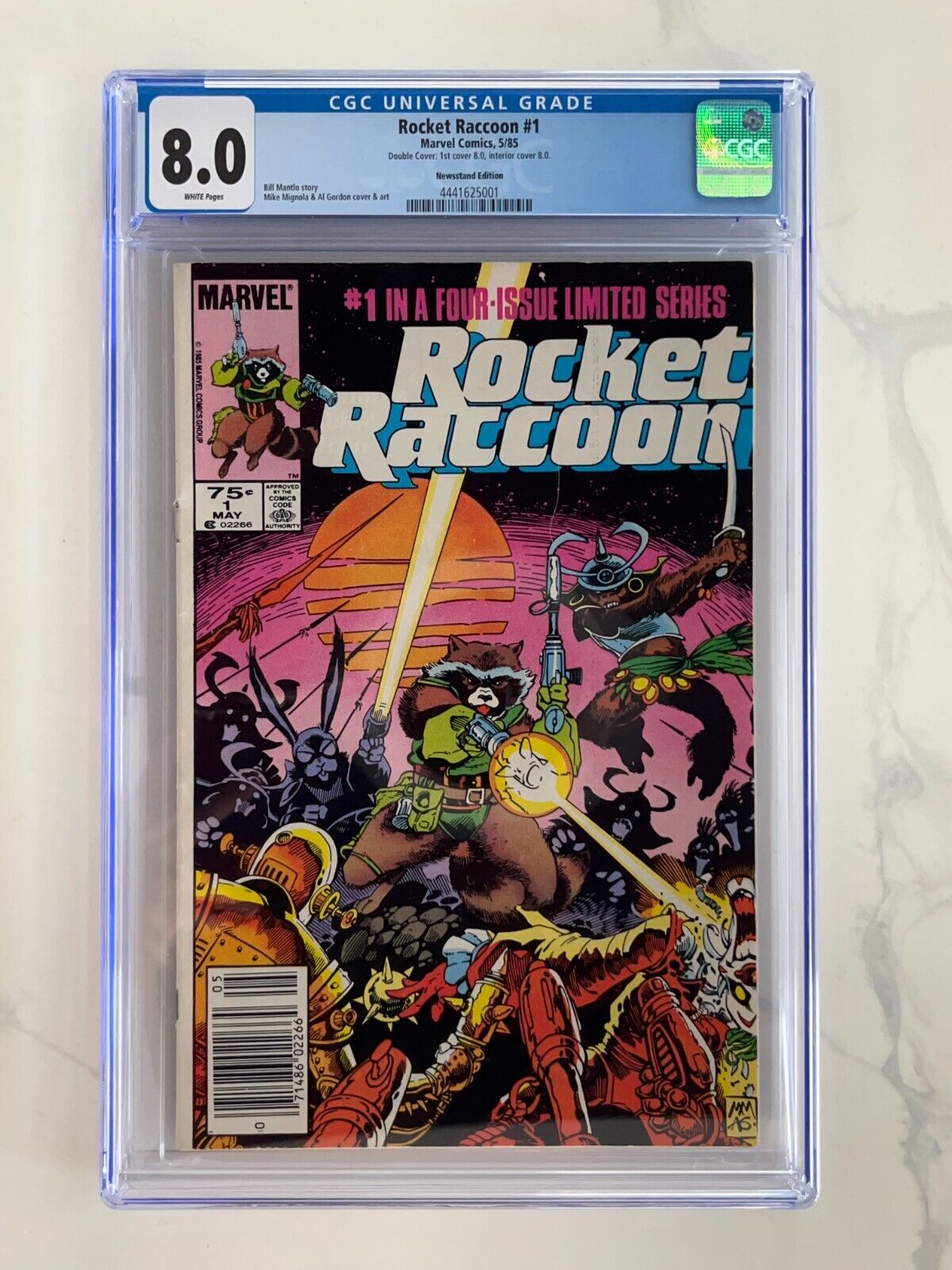 Rocket Raccoon #1 DOUBLE COVER/NEWSSTAND (Marvel, 1985, CGC 8.0, White Pages)