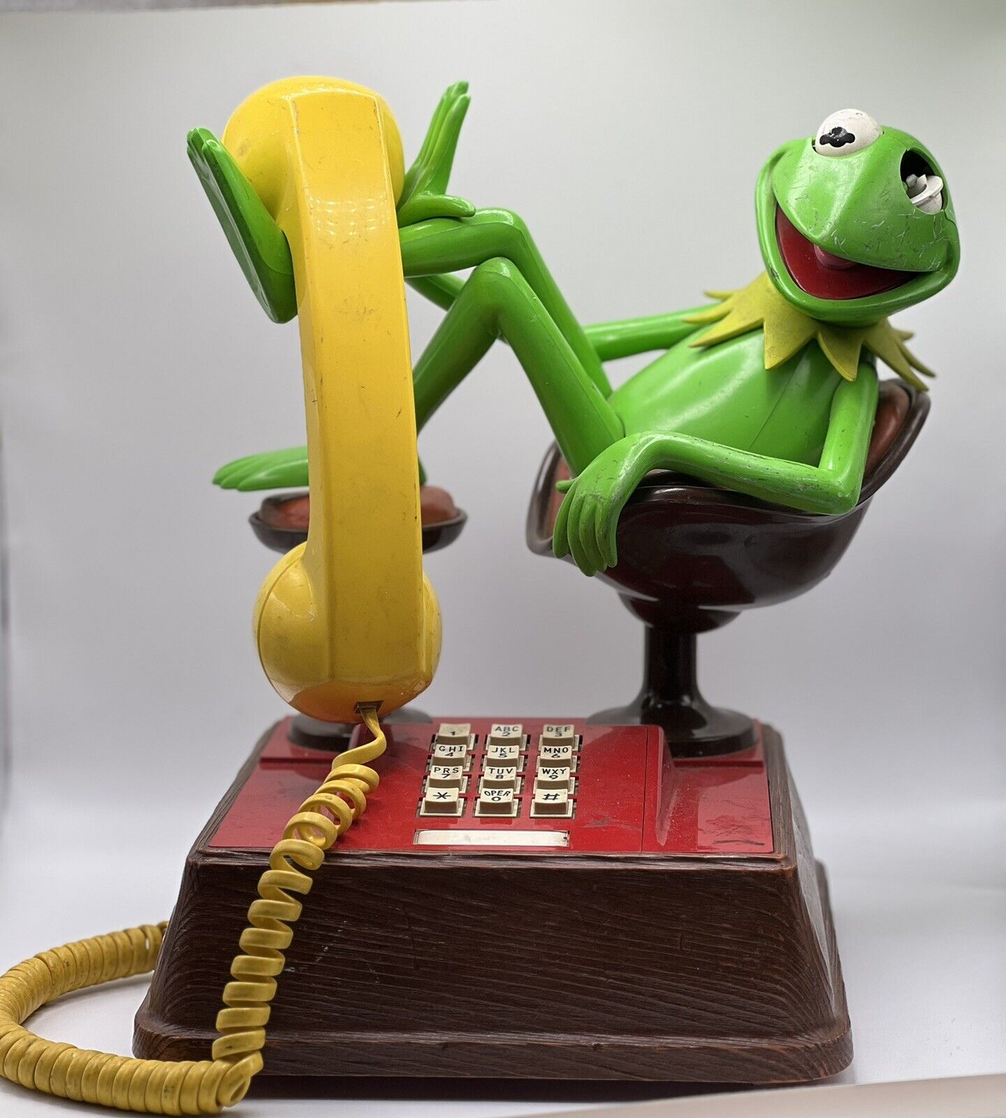 Vintage Kermit The Frog Push Button Landline Phone 1983 Jim Henson Muppets USED