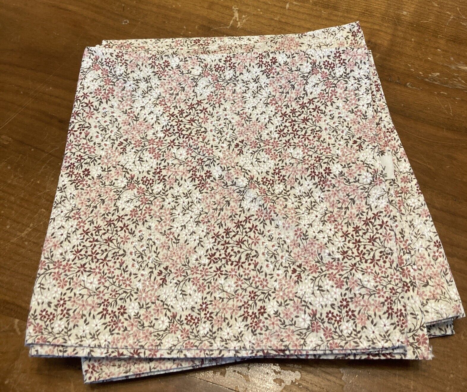 7 French Country Floral Cotton Napkins Mauve Pink Green Floral 15”x 15”