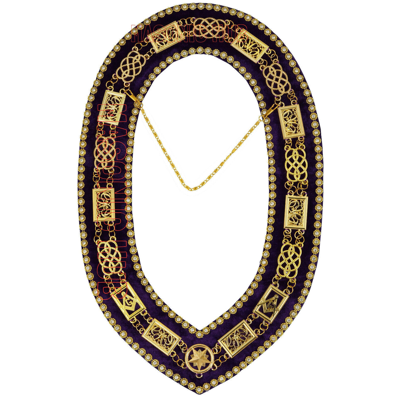 Masonic GRAND LODGE RHINESTONE Chain Collar PURPLE Velvet  Prestigious Accessory
