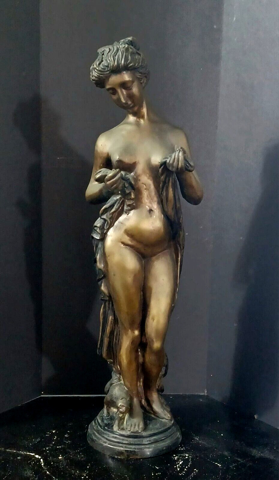 Antique Bronze Sculpture, Nude with Monkey, 19