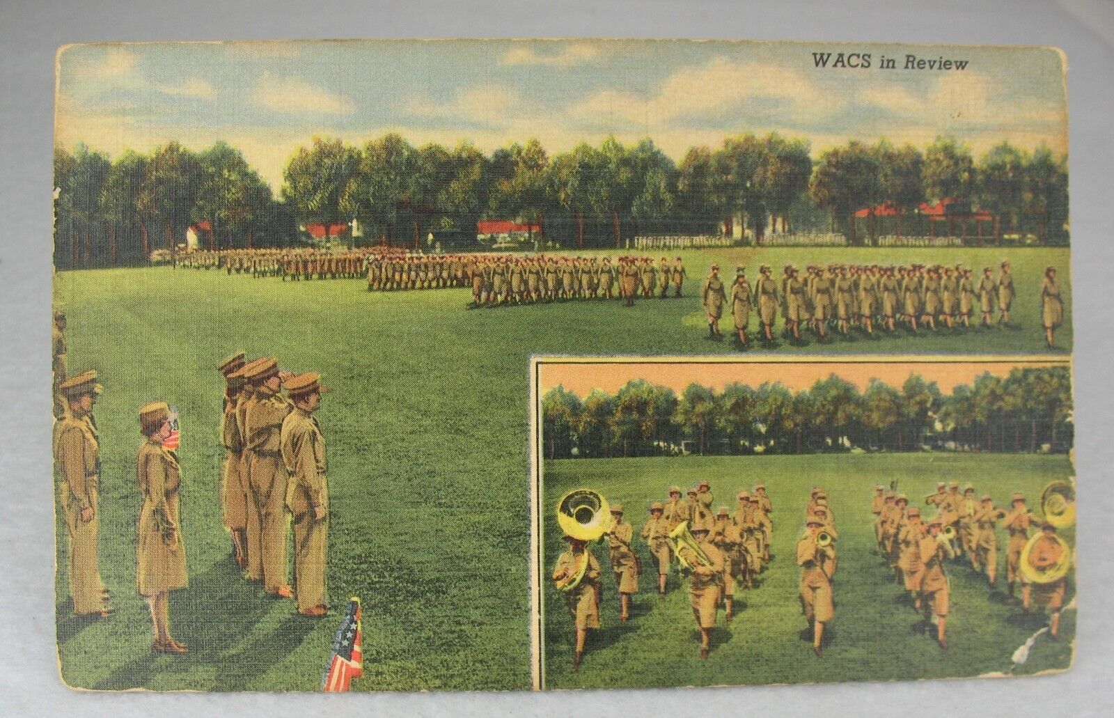 WACS in Review U.S. Army Corp RPPC Linen Postcard World War II 1943
