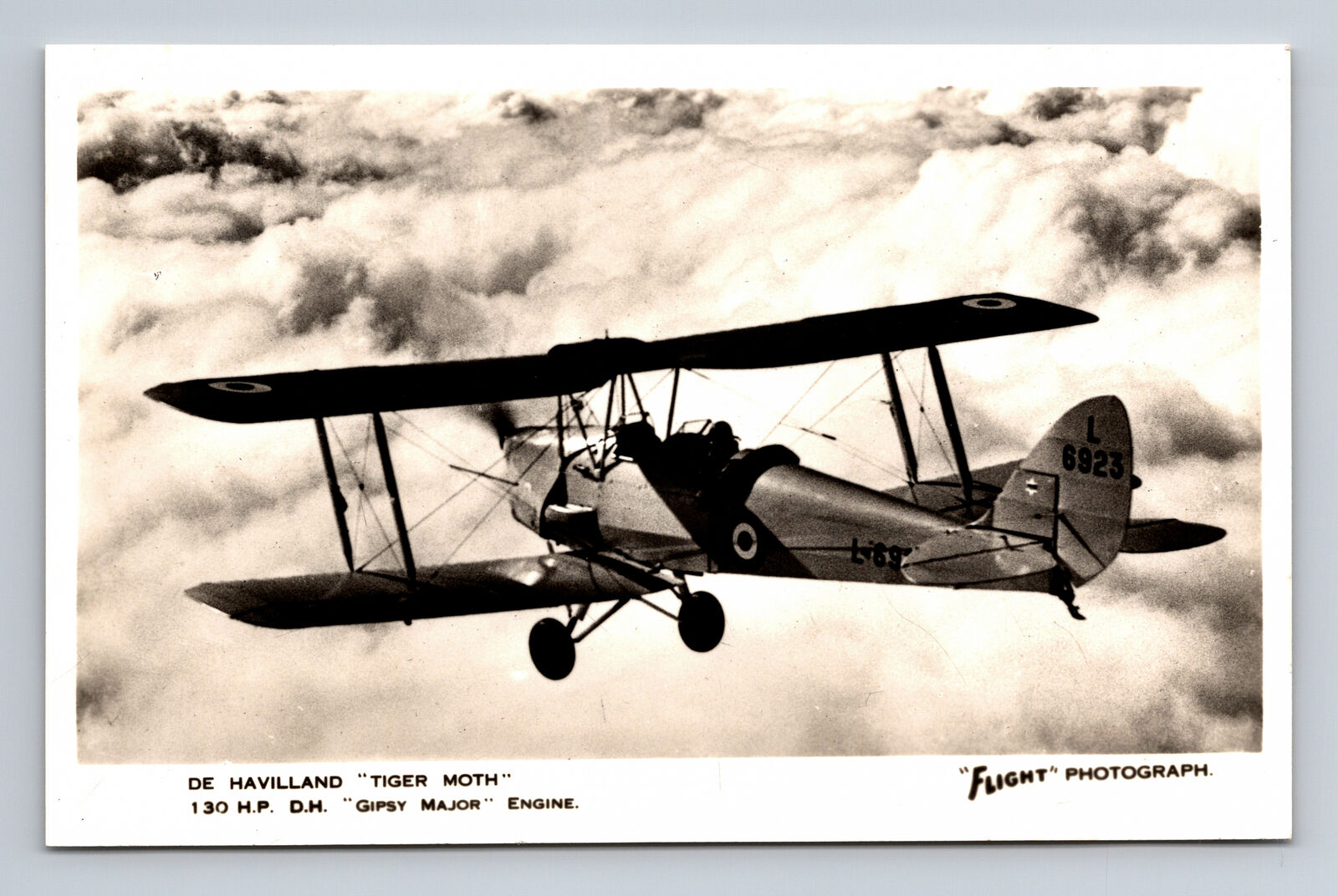 RPPC RAF DH Tiger Moth Trainer Biplane FLIGHT Photograph Postcard