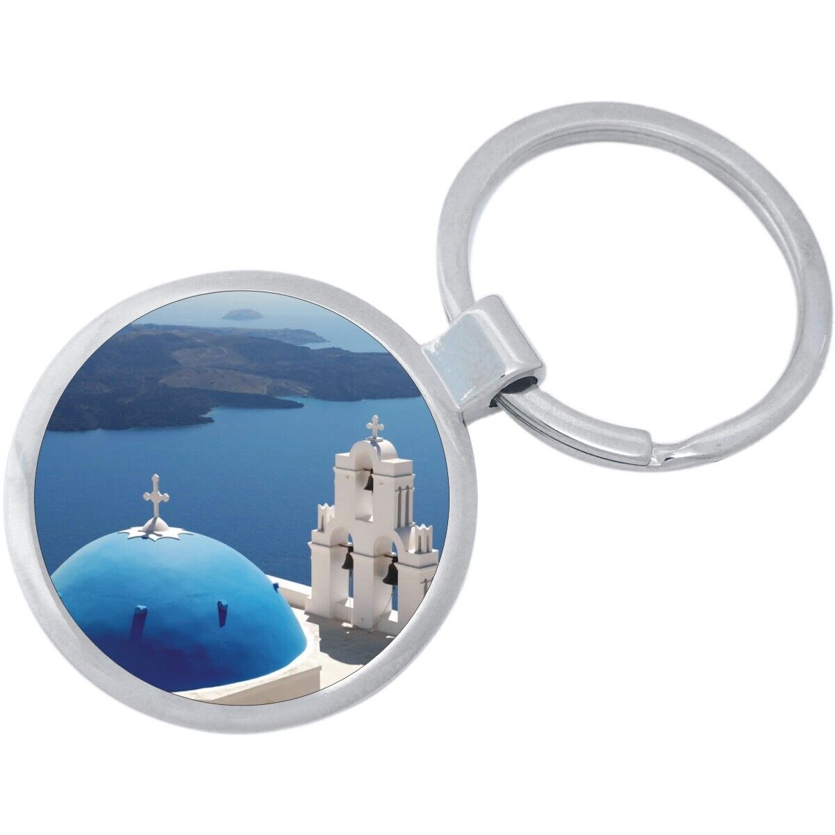 Santorini Greece Keychain - Includes 1.25 Inch Loop for Keys or Backpack