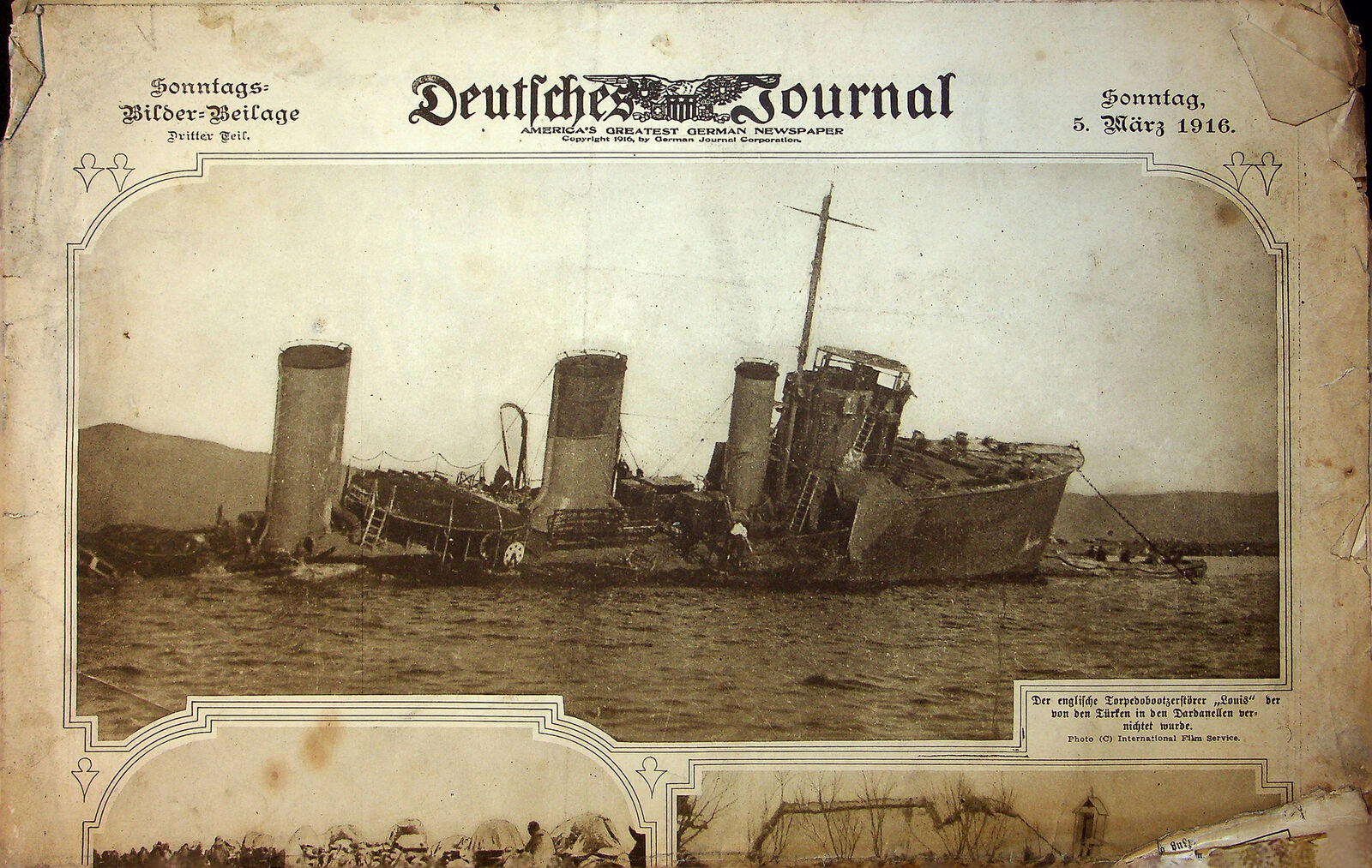 1916 Deutfches Journal German American Newspaper March 5 English Torpedo Boat Y