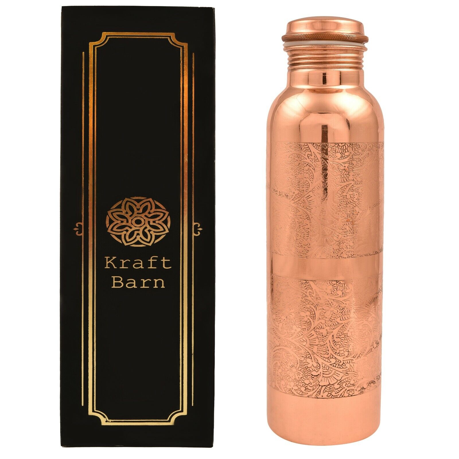 KraftBarn 34 OZ Pure Copper Bottle Embossed Gloss USA SELLER  Buy 2 &save 25%