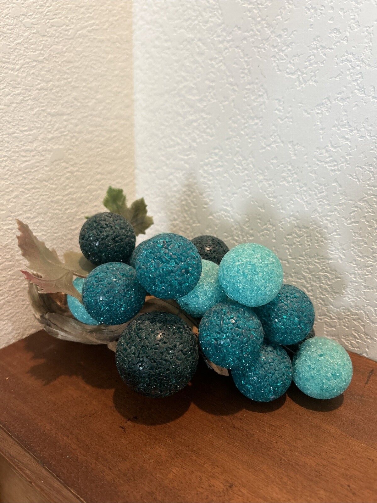 Rare Mid Century Retro Blue Green Crackled Lucite Glass Grape Cluster~Driftwood