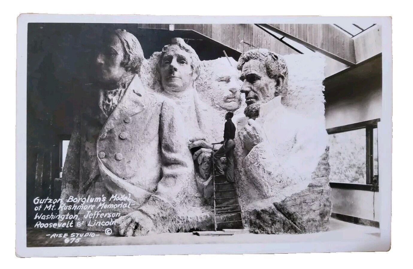 RPPC Mt Rushmore National Memorial Scaled Sculpture Postcard Not Stamped