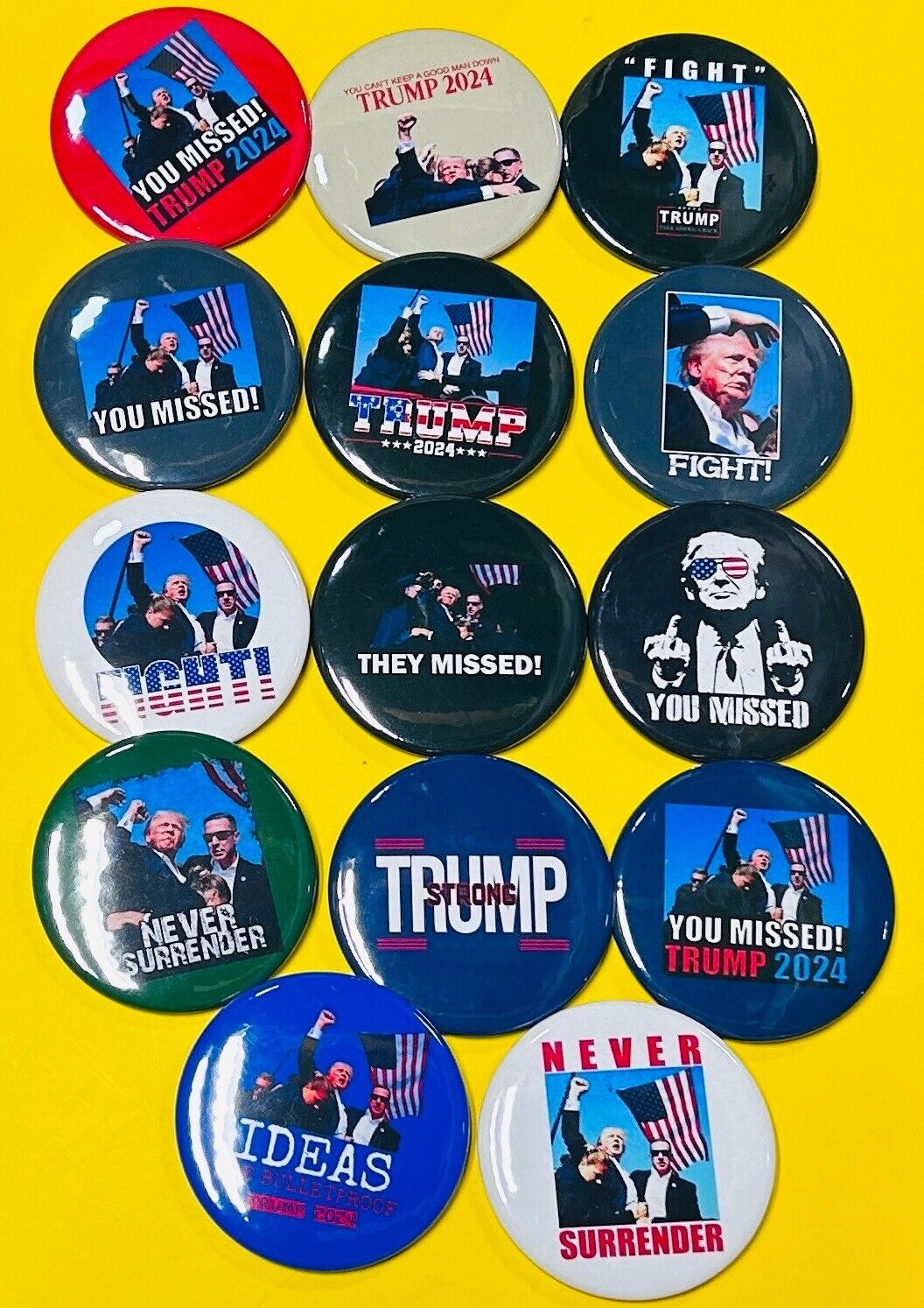 Trump Shot Rally Assassination Bulletproof 2024 Campaign 14 Different Buttons