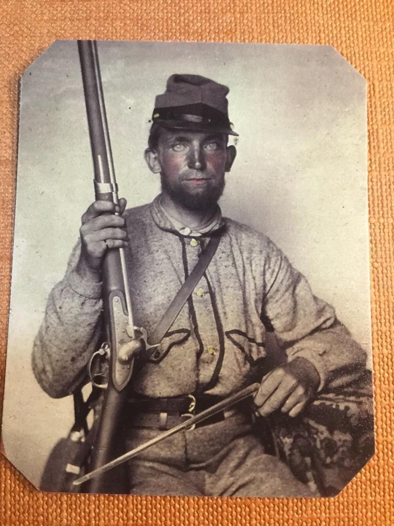 Confederate soldier holds a U.S. Model 1816 Springfield musket tintype C1204RP