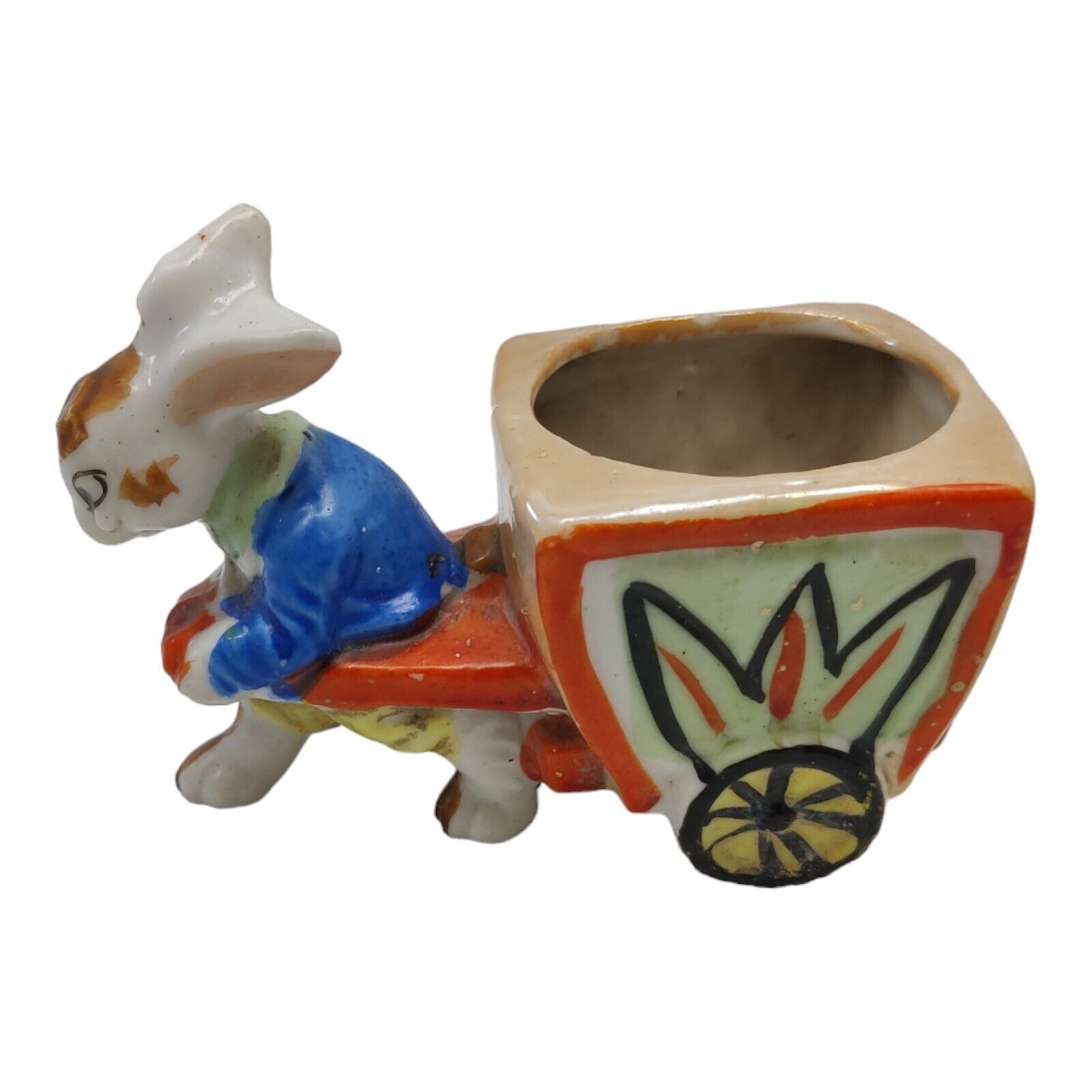 Vintage Tiny Japan Easter Bunny Cart Planter 
