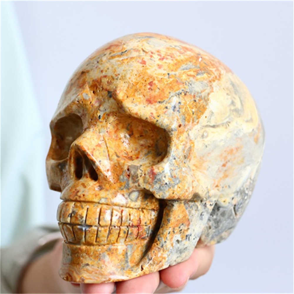1.08kg Natural Carved Crazy Agate Skull Reiki Crystal Skull Decor Crystal Gift