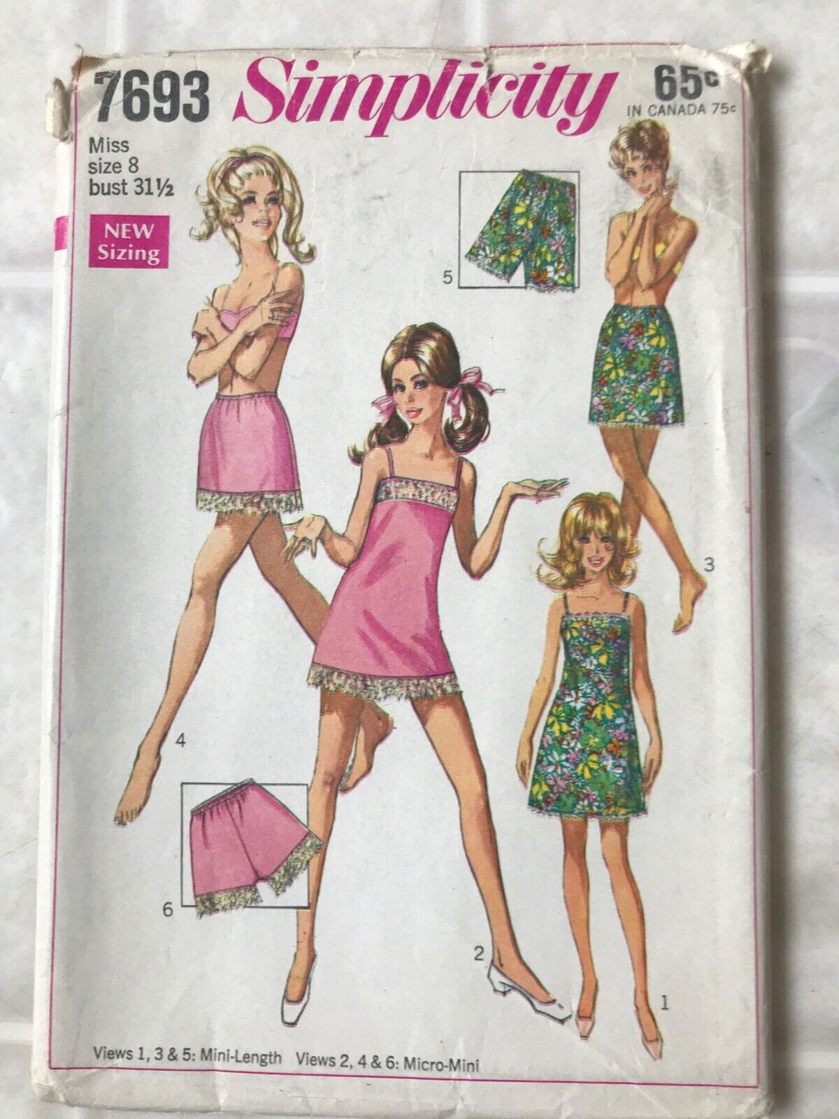 Simplicity 1968 Uncut Ladies Petit-Pant Slip #7693 Pattern Size 8 Bust 31 1/2